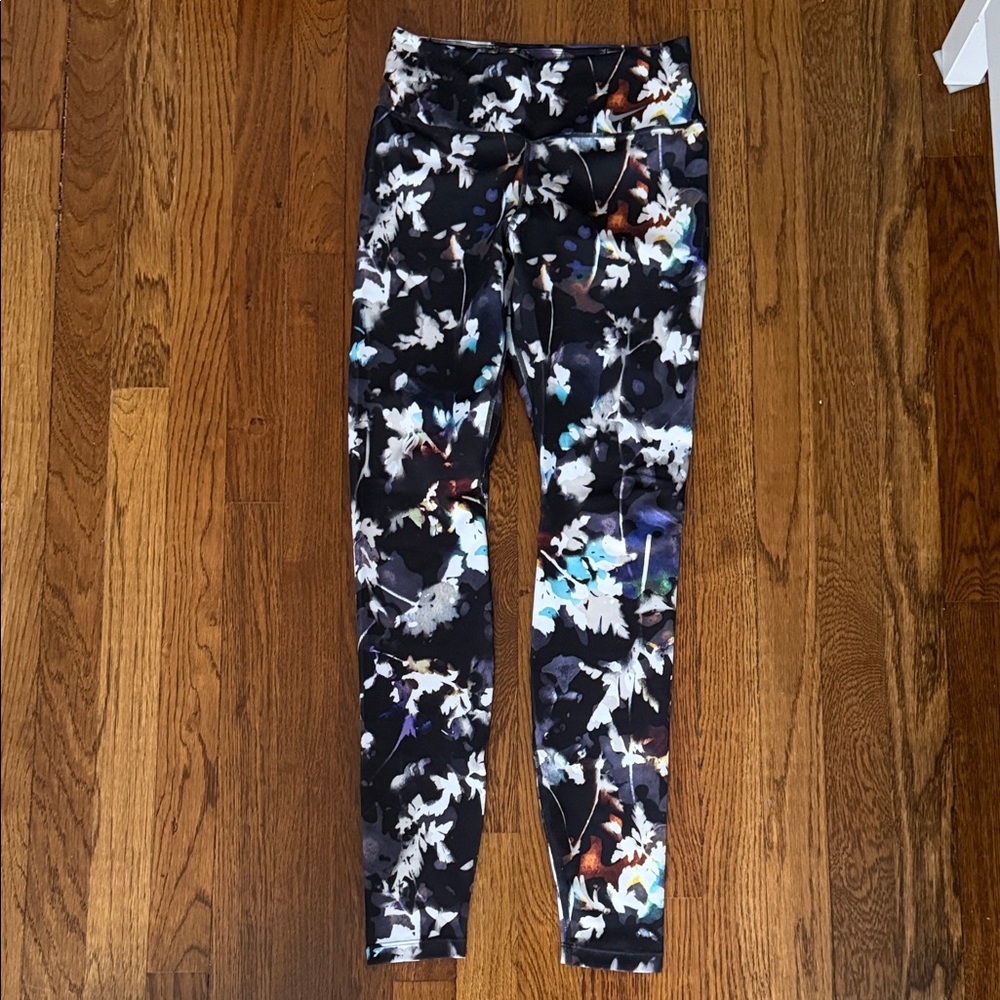 Nike Black Floral Performance Leggings with Multicolor Accents